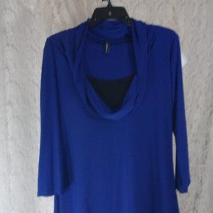 Jason Maxwell Blue and Black Cowl Knit Top NWOT